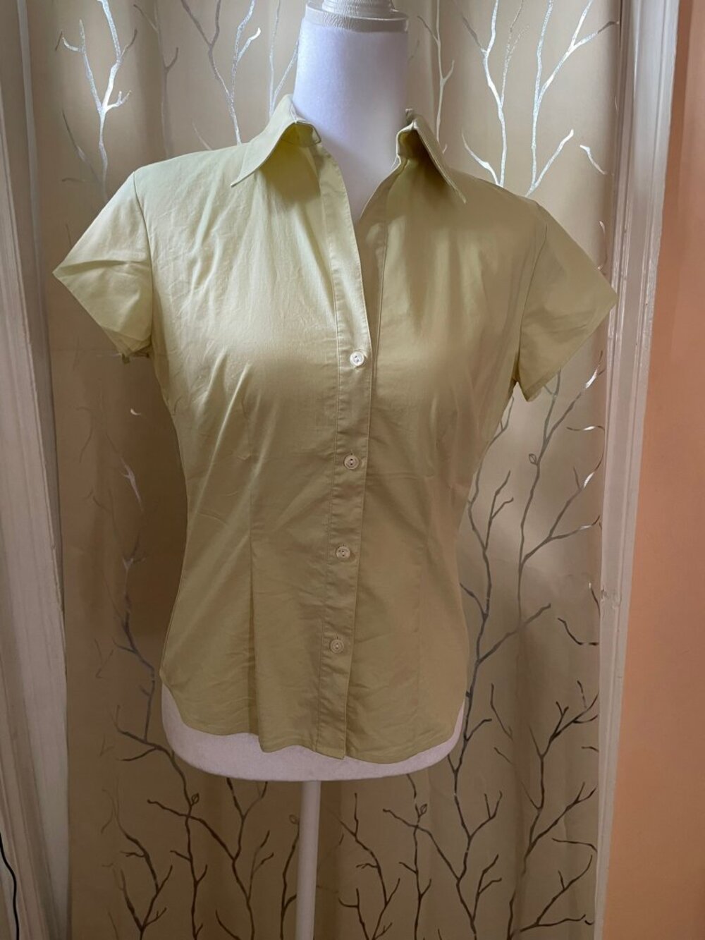 Pale Green Short-Sleeved Shirt - Stretch/Bodycon